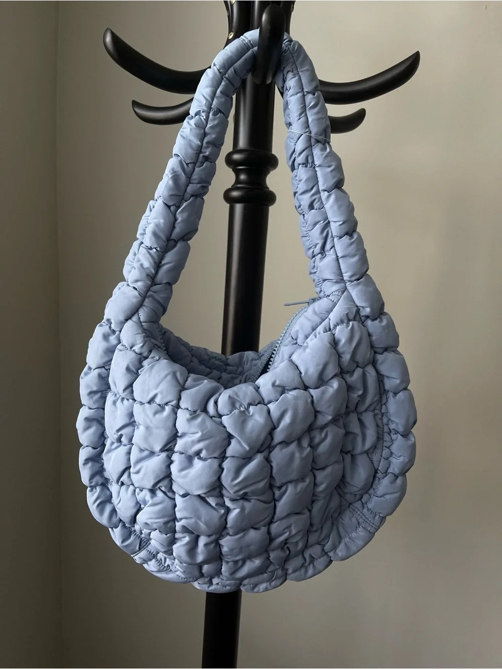 NEW COS Mini Quilted Pillowy Textured W/Curve Hobo Silhouette Bag in Light Blue